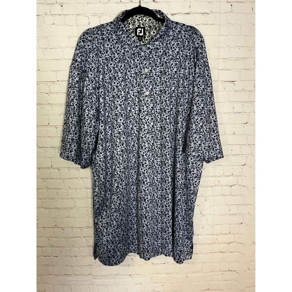 FootJoy Men's Big & Tall Floral Print Performance Golf Polo Shirt Light Navy 2XL